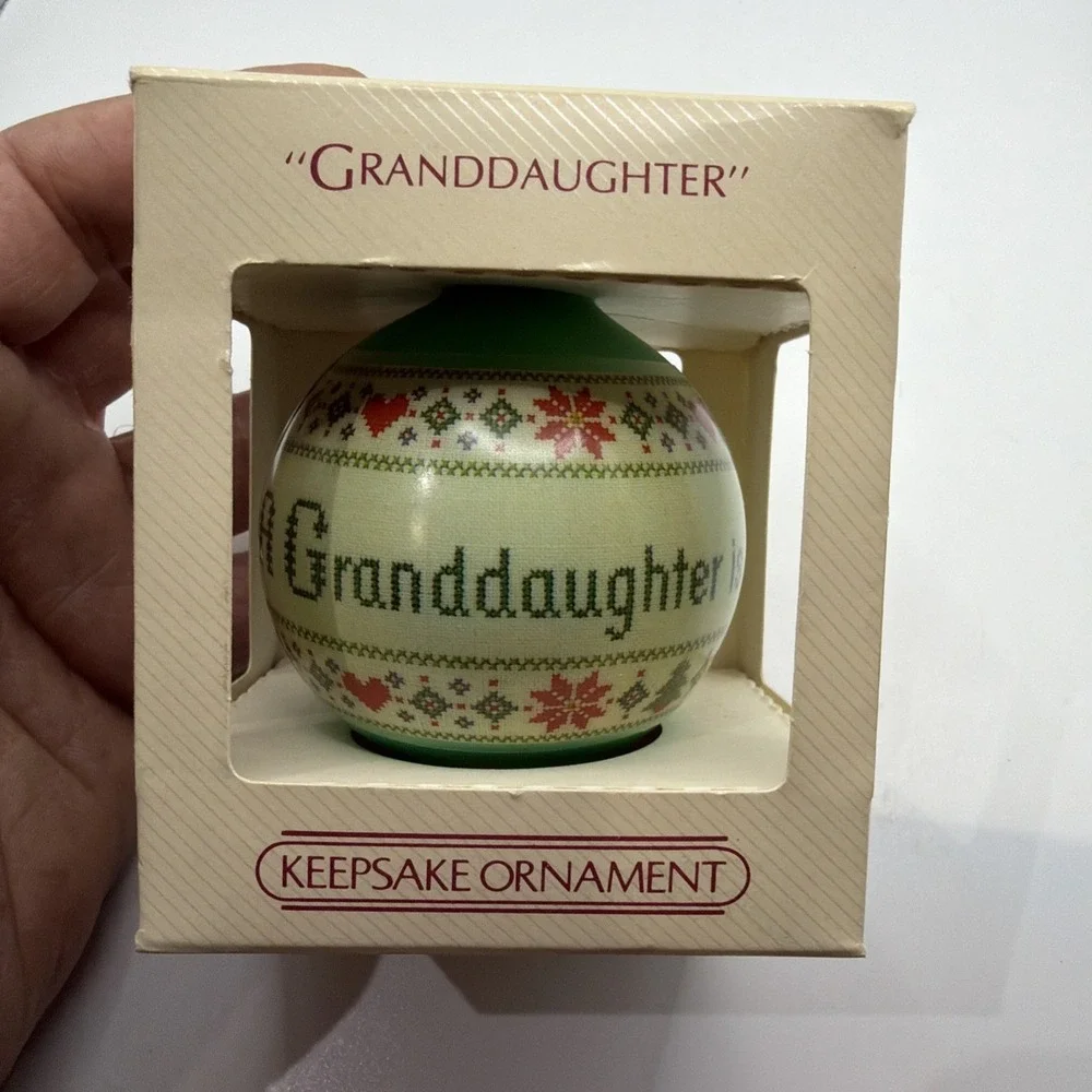 Hallmark Granddaughter Keepsake Glass Ornament 1984 Cross Stitch QX243-1 IOB‎